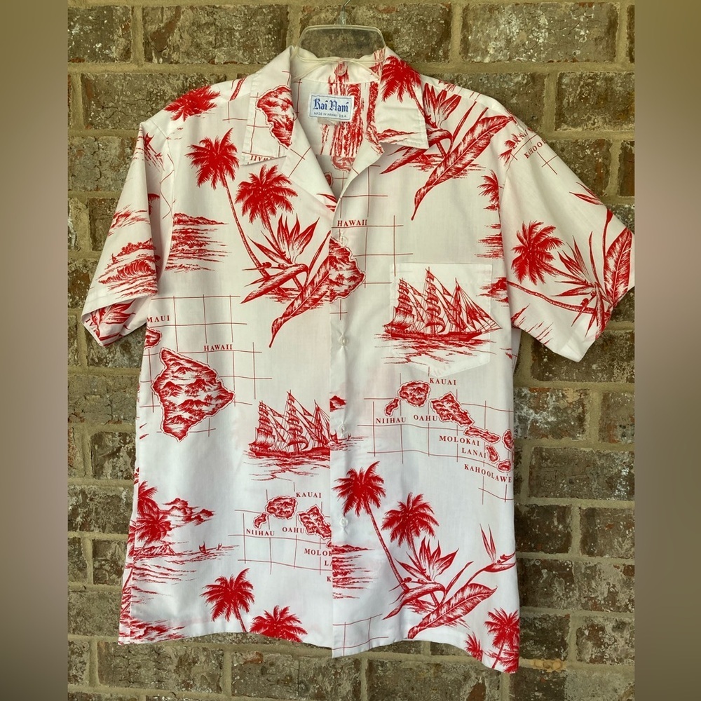 Vintage Made in Hawaii USA Island 🏝 Map Aloha Shirt Cotton polyester with Pocket